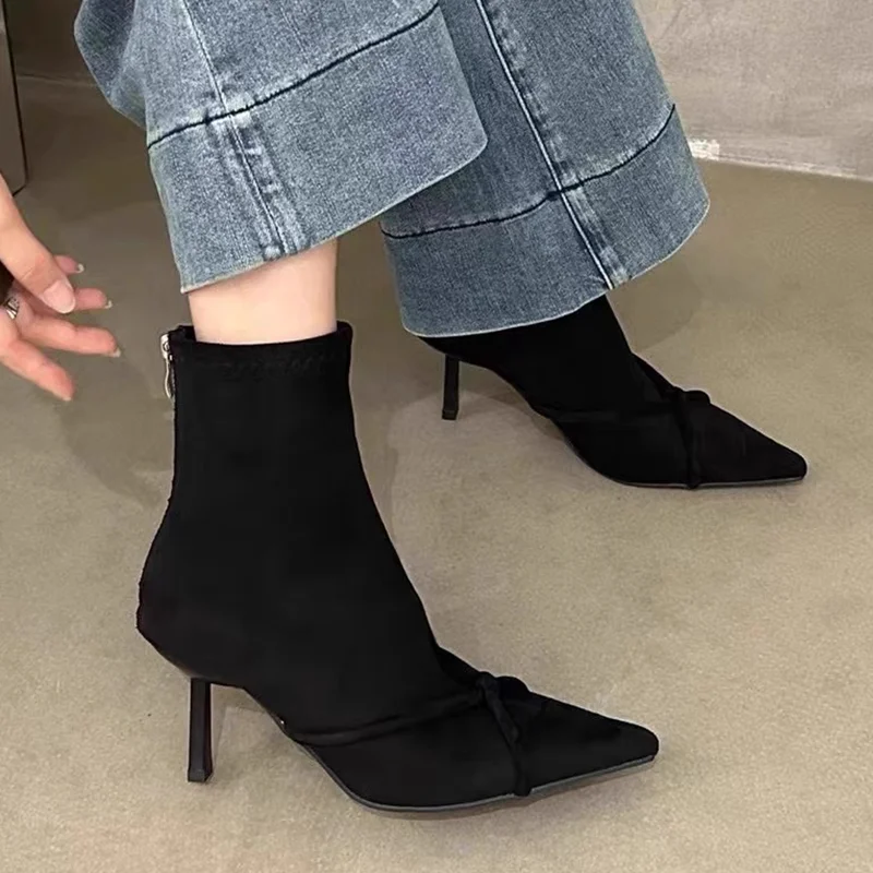 

High Heels Women's Ankle Boots Pointed Toe Elegant Designer Shoes 2025 Winter Fashion Pumps Gothic Boots New Party Mujer Botas