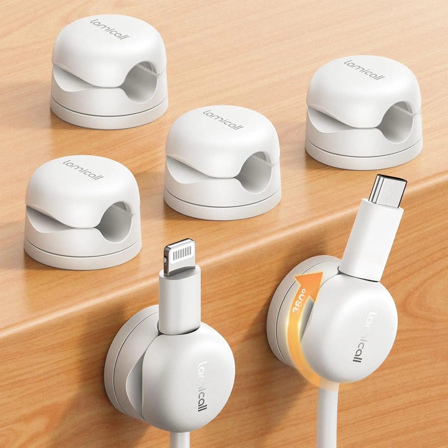 

Набор из 6 вращающихся органайзеров для кабелей - [1s Lock] Пружинный держатель для проводов, для зарядных кабелей телефона и настольных устройств