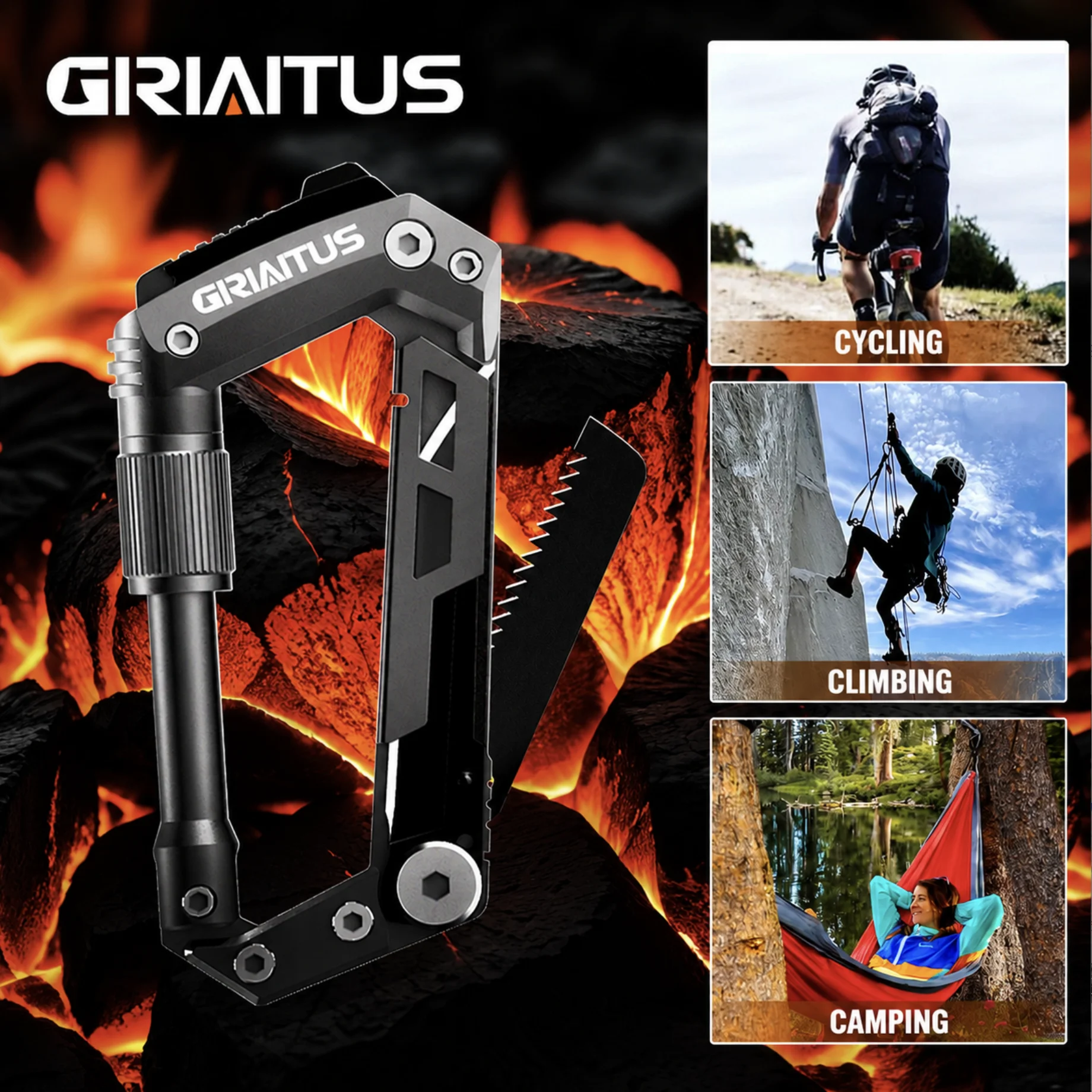 GIRIAITUS 8 in 1 EDC Multi Tool Carabiner Stainless Steel Outdoor Camping Utility Tool Portable Car Emergency Repair Tool
