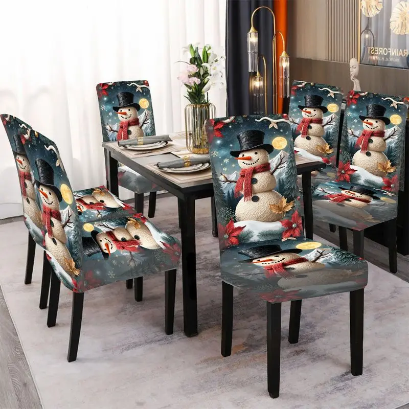 4/6 قطع من أغطية كراسي الطعام الشتوية بنمط رجل الثلج وقابلة للغسل في الغسالة وقابلة للإزالة وواقيات الكراسي المزخرفة لغرفة المعيشة #6