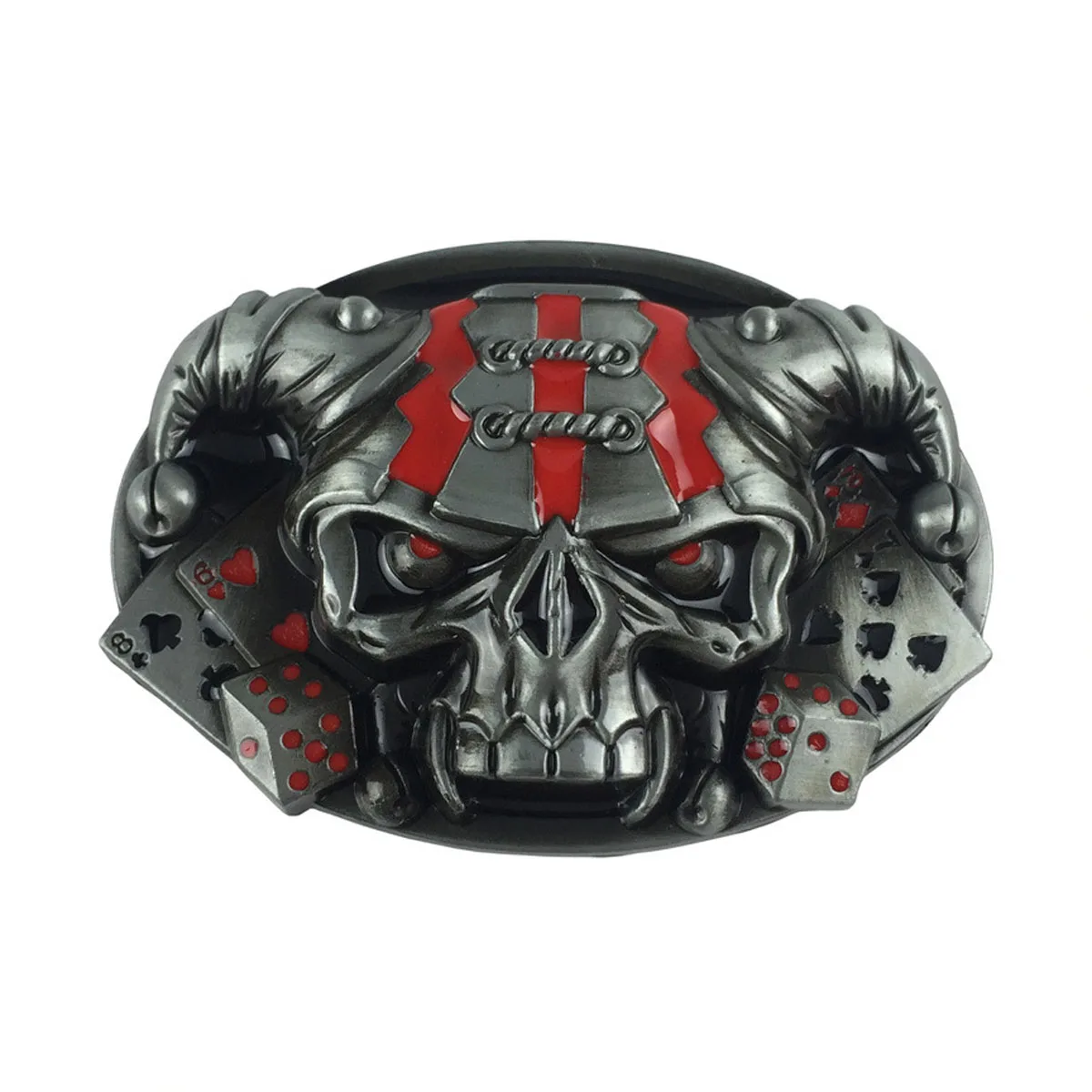 Dropshipping Vintage Antique Silver Jester Horn Skull Poker Dice Funny Metal Belt Buckle for Men