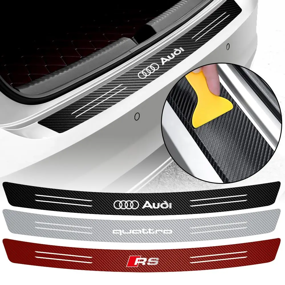 Image of Kohlefaser Auto Heckklappen-Stoßstangenschutz Aufkleber Emblem Dekor für Audi Quattro A3 A4 B8 8P B9 Q3 Q5 Q7 A1 A6 RS Zubehör
