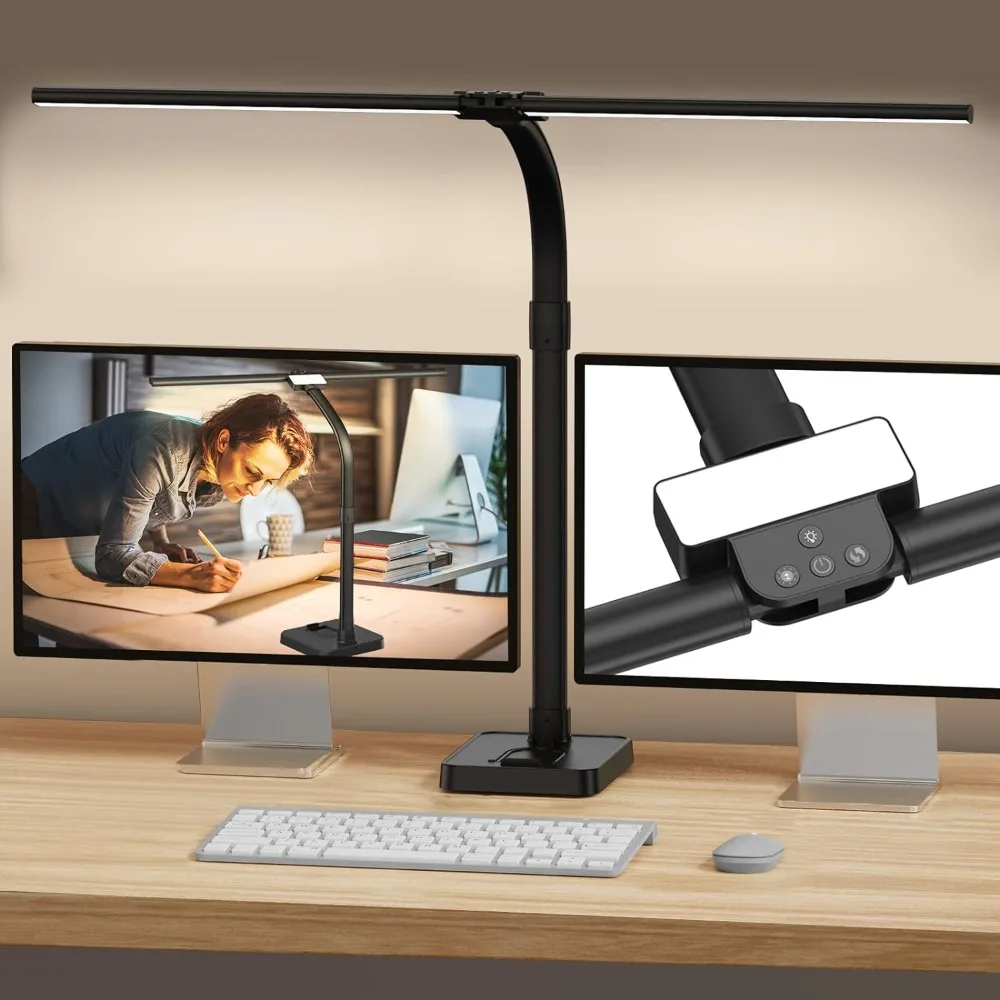 LED Desk Lamp for Home Office, 24W Bright Desk Lamp with Phone Holder Base - 25 Lighting Modes Eye-Caring Desk