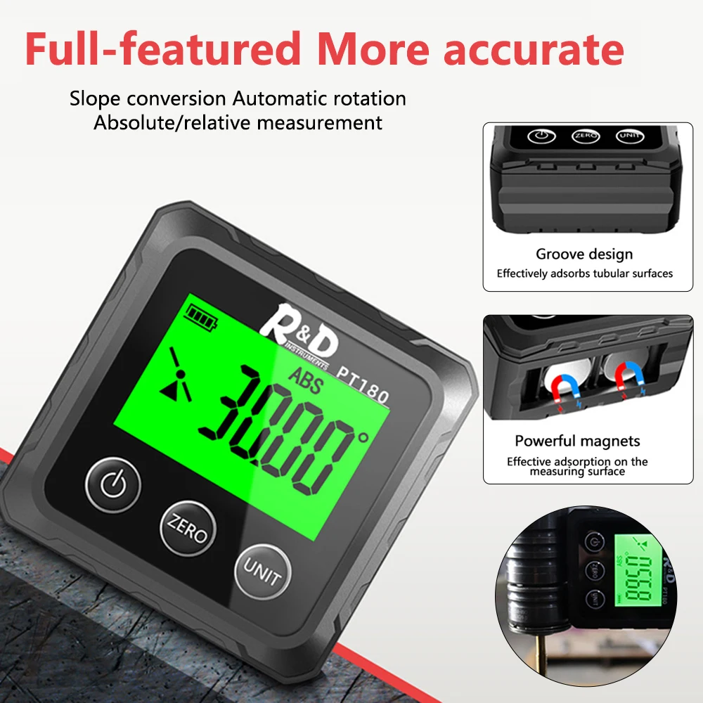 

PT180 Digital Level Angle Gauge Angle Finder 360° Measuring Digital Inclinometer With Magnetic Base Electronic Bevel Protractor