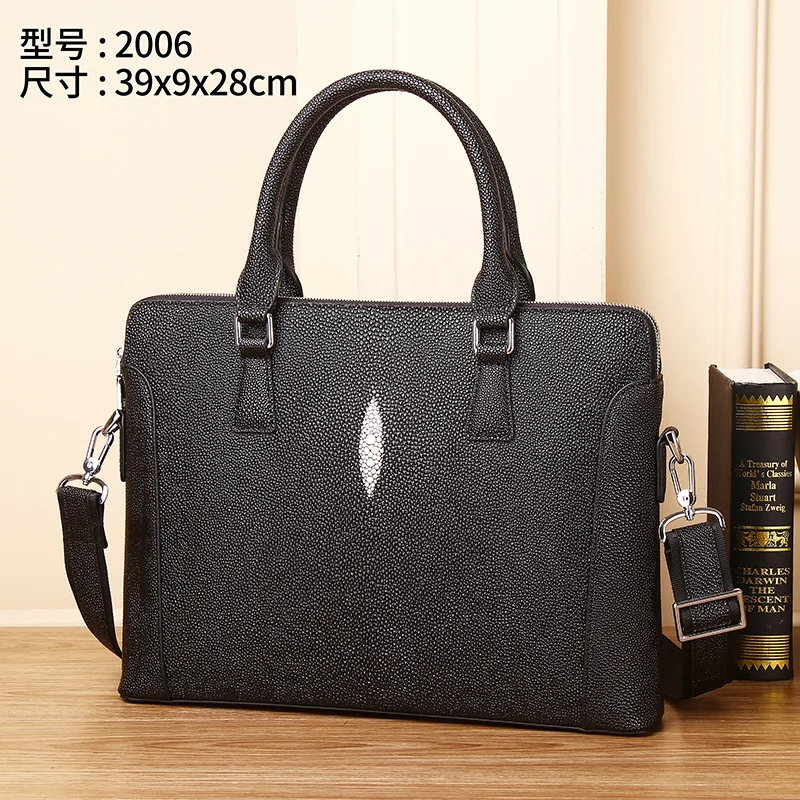 New Genuine Leather Men\'s Double Pull Handbag Large Capacity Fashion Briefcase Pearl Fish Computer Bag Business Crossbody Bag