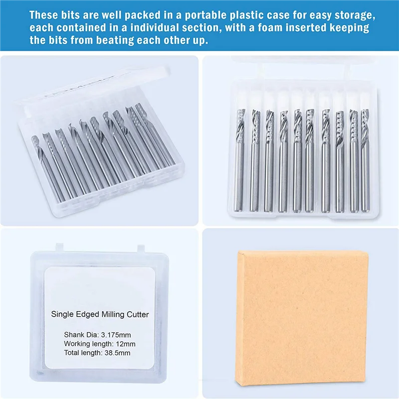 

B84B-30 Pack CNC Router Bits 1/8 Inch Shank Spiral Upcut Router Bit Single Flute End Mill Set Milling Cutter Tungsten Steel