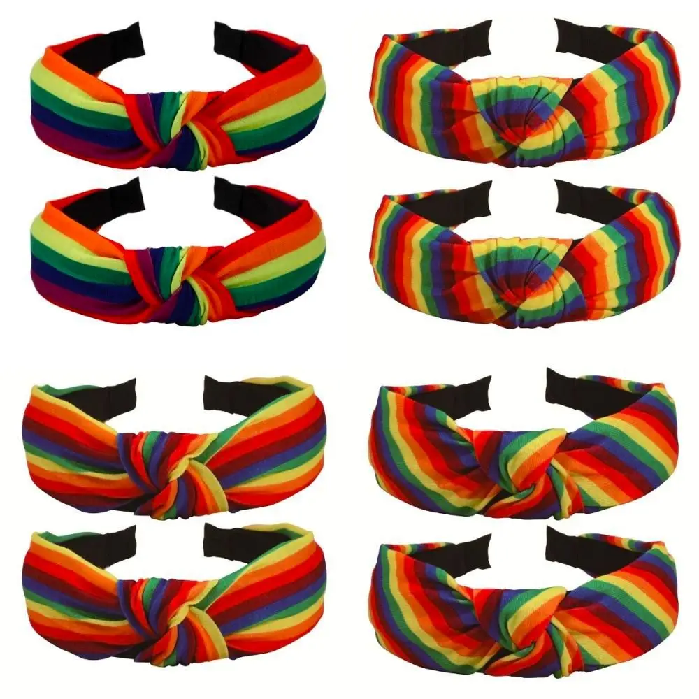 

2Pcs Colorful Rainbow Striped Hair Hoop Cute Elegant Rainbow Striped Headband Pride Day Durable Festive Party Hair Accessory