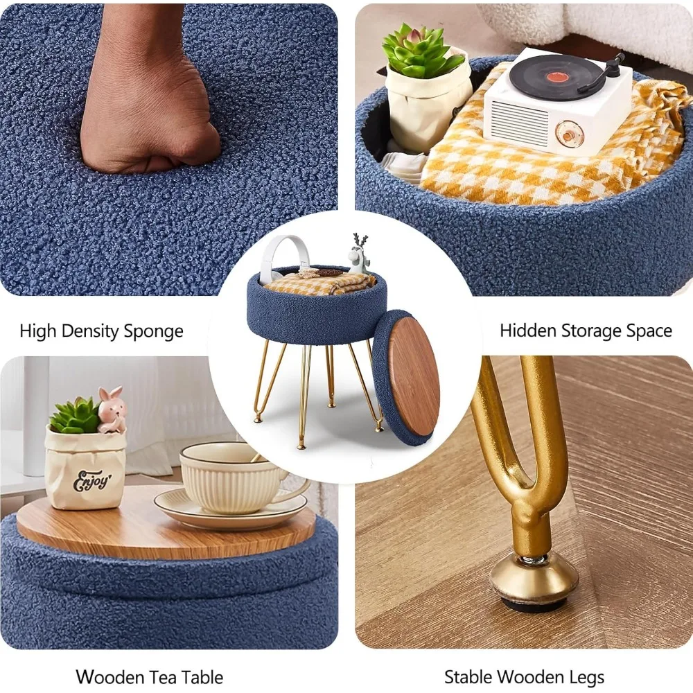 مسند تخزين Wimarsbon، مقعد تيدي فيلفيت فانيتي، مقعد مبطن ناعم، مسند قدم مستدير مع غطاء قابل للإزالة وأرجل قابلة للتعديل، مود #4