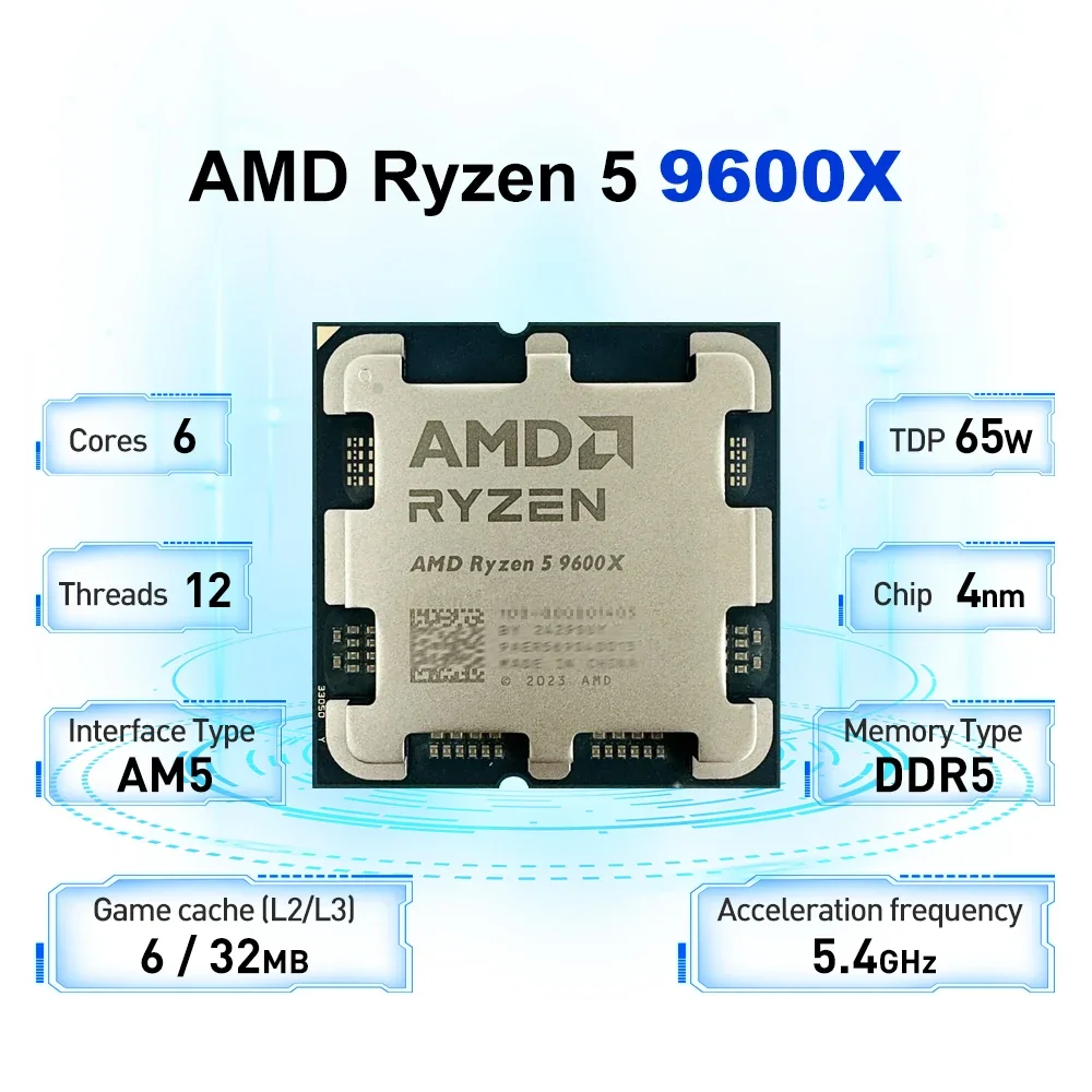 معالج الألعاب AMD Ryzen 5 9600X L3=32M 5.4 جيجا هرتز 6-Core 12-Thread R5 9600X 65W 4NM DDR5 المقبس AM5 بدون مروحة #3