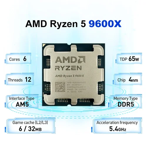 Imagen 2 del producto AMD Ryzen 5 9600X 5,4 GHz 6 núcleos 12 hilos NUEVO procesador DDR5 L3 = 32M 65W R5 9600X Socket AM5 4NM pero sin ventilador
