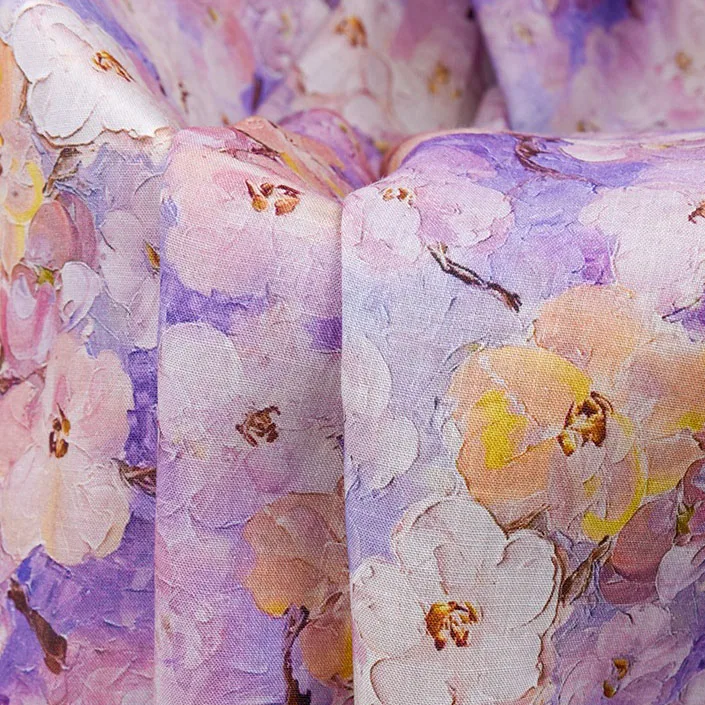 

1 ярд, чистая рами, цифровая фиолетовая ткань с цветочным принтом для лоскутного шитья, юбка, рубашка, сумка, ткань Cheongsam