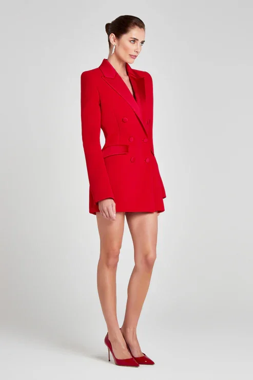 Couleur rouge femmes à manches longues Sexy col en v moulante Blazer robe célébrer soirée noël mariage robe sirène en gros