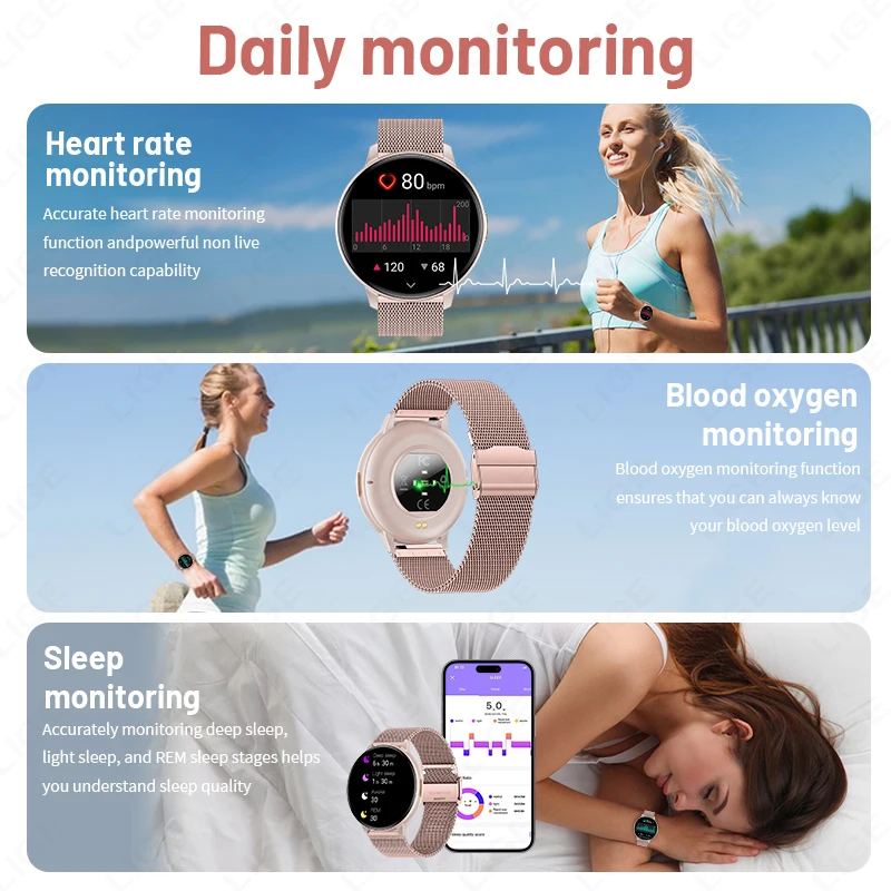 Lige moda relógio inteligente das mulheres dos homens bluetooth chamada relógios freqüência cardíaca monitor de saúde feminina música voz esportes fitness smartwatch