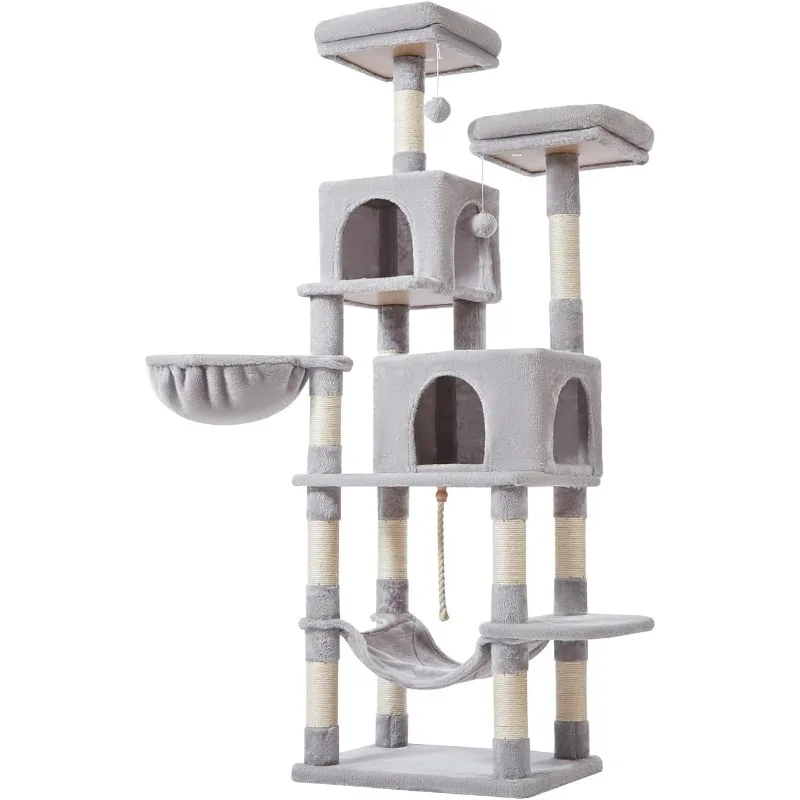 66-Inch Cat Tree Cat Tower for Indoor Cats, Plush Multi-Level Cat Condo with 12 Scratching Posts, 2 Perches, 2 Caves, Hammock