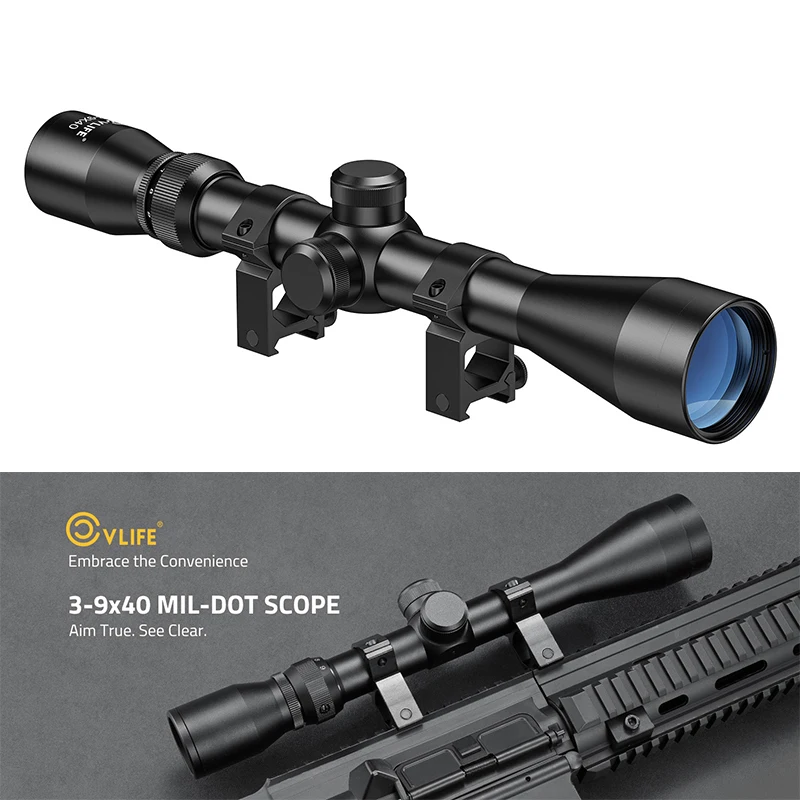 

CVLIFE 3-9X40 R4 Rifle Scope Mil-dot Reticle Riflescope Optics Sights with 1inch Tube Rings for ‎‎20mm Picatinny Rail