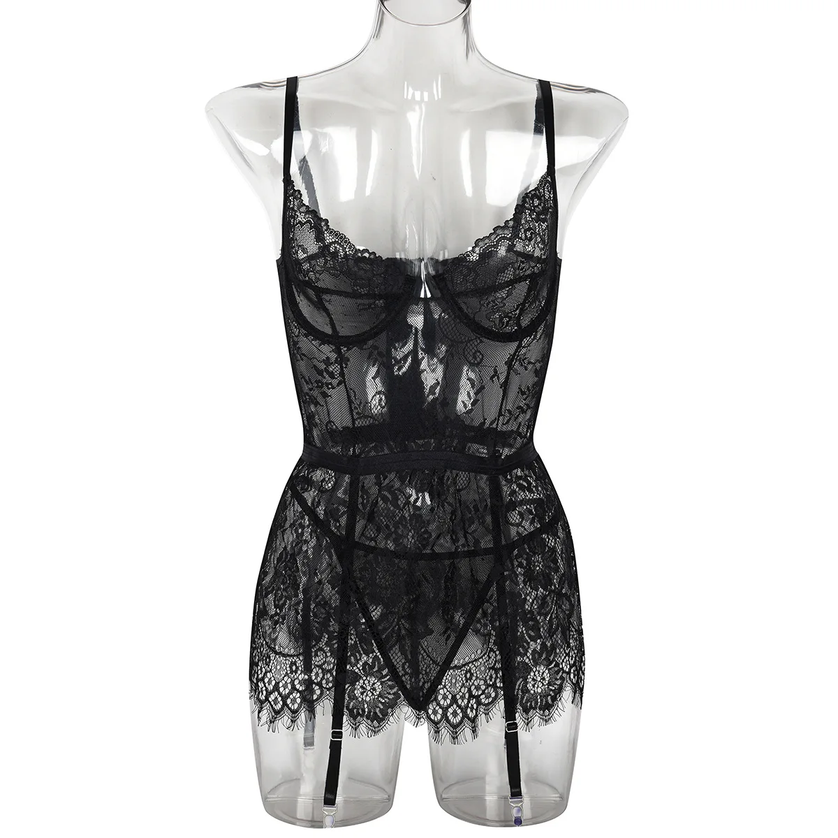 Lovermore-Sexy See-Through Lace Night Dress, Sleepwear Transparente, Deep-V Nightwears, Lingerie para a noite de casamento, roupa branca