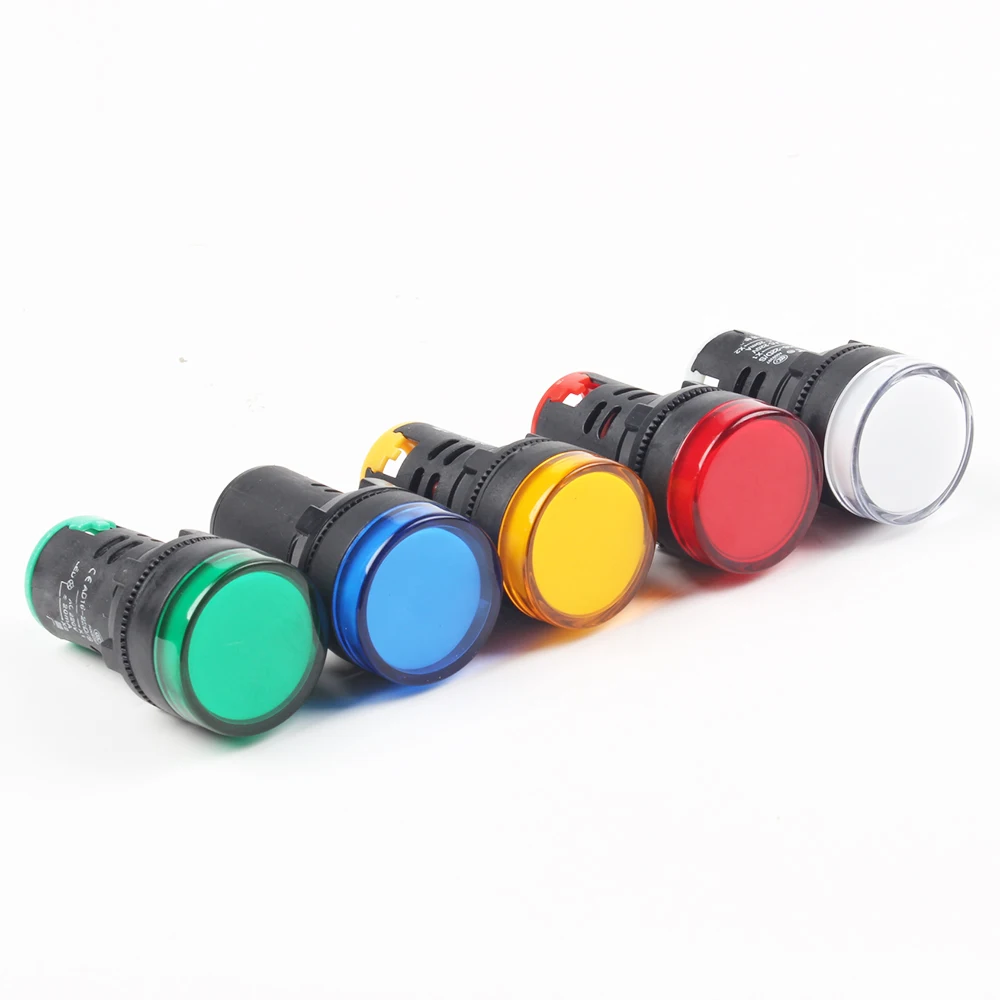 Luz indicadora de potencia de plástico Ad16, 22 AD16-22, 5 colores, AC220V, 22mm, tamaño de montaje, lámpara indicadora LED