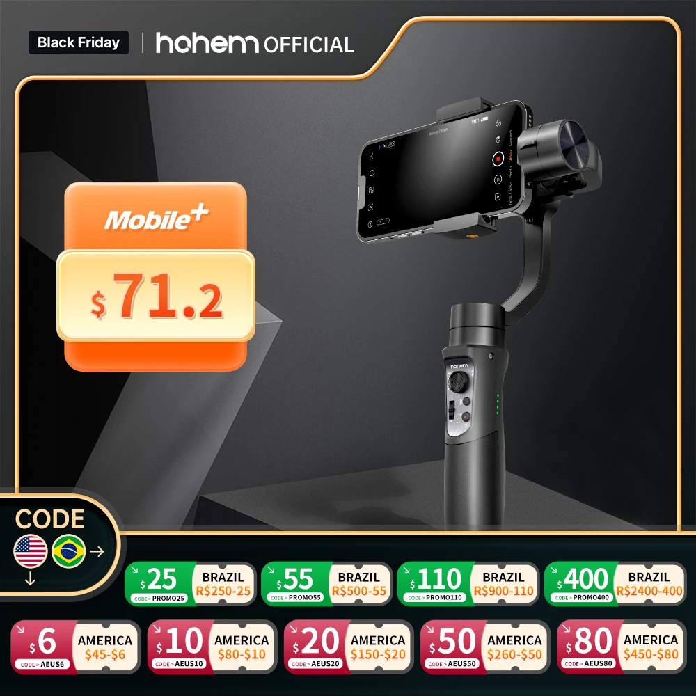 Hohem-cardán iSteady Mobile 2024 para teléfono inteligente, de 3 ejes cardán, luz de relleno para iPhone 15 y estabilizador Android para celular