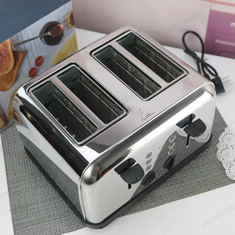 4 Slices Stainless Steel Toaster, Automatic Electric Breakfast Machine for Bread Baking & Heating