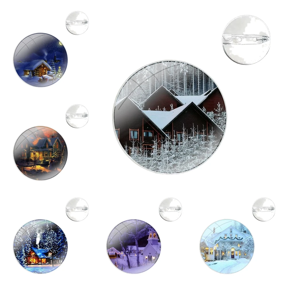 Christmas Winter Country House Art Patterns Pins Badge Metal Brooches For Clothes Backpack Decoration gift