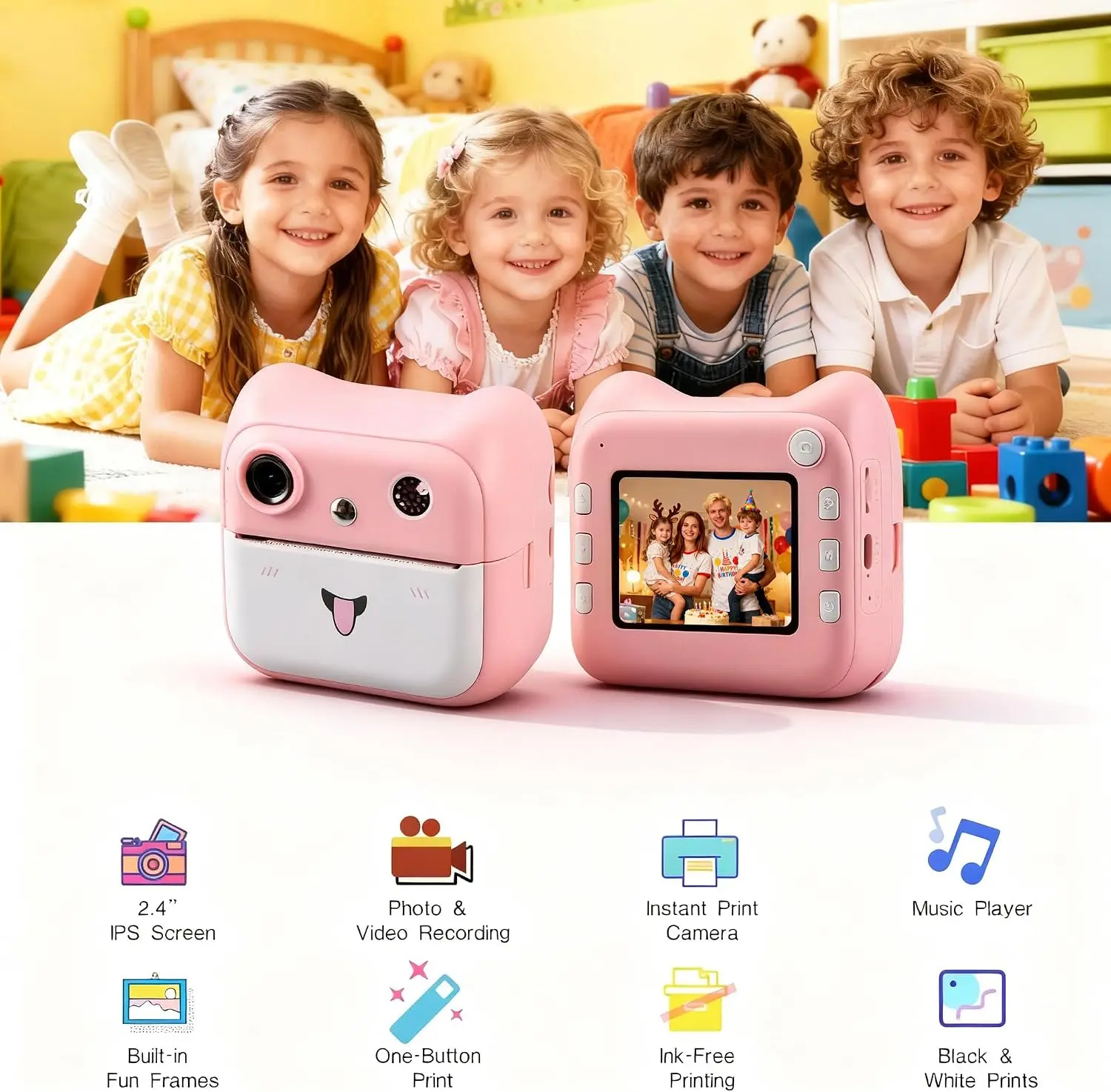 Kids Instant Print Camera Toys1080P HD Toddler Digital Video Camera with Music Games Filters Gift for Girls Boys Age 3-12