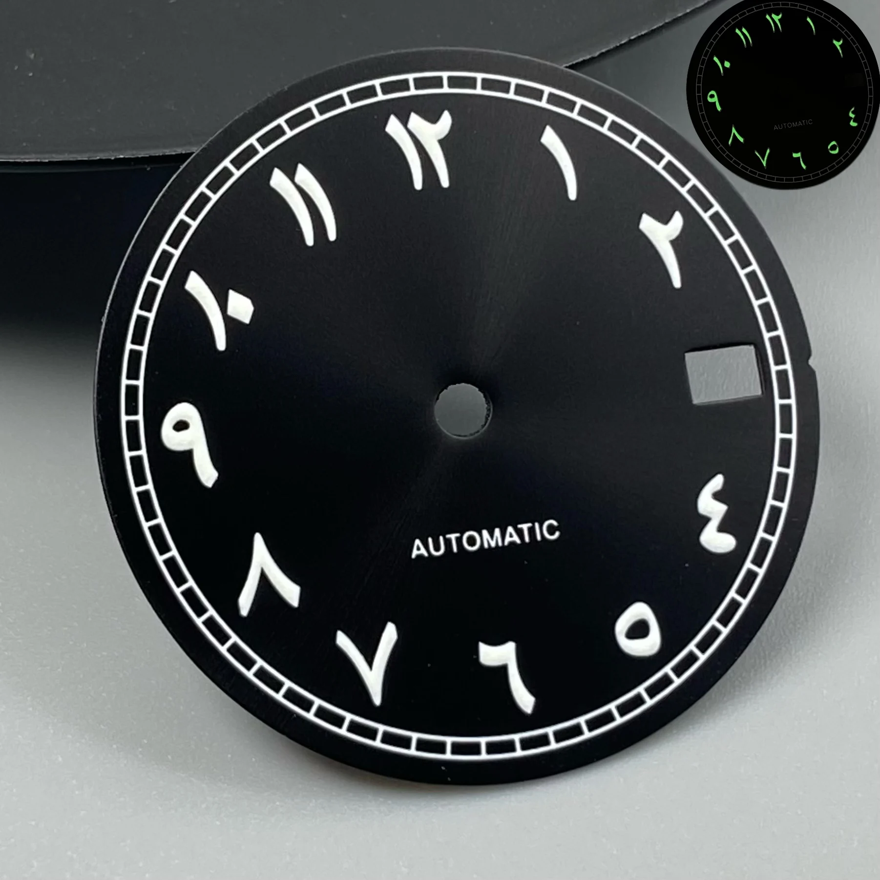 28,5mm Einzel-Datumsanzeige Zifferblatt ohne Logo mit arabischen Ziffern, passend für NH35 NH36 Uhrwerke, Uhrenzubehör, Uhrenreparaturwerkzeug für Seiko Mod Zifferblatt – Detail 9
