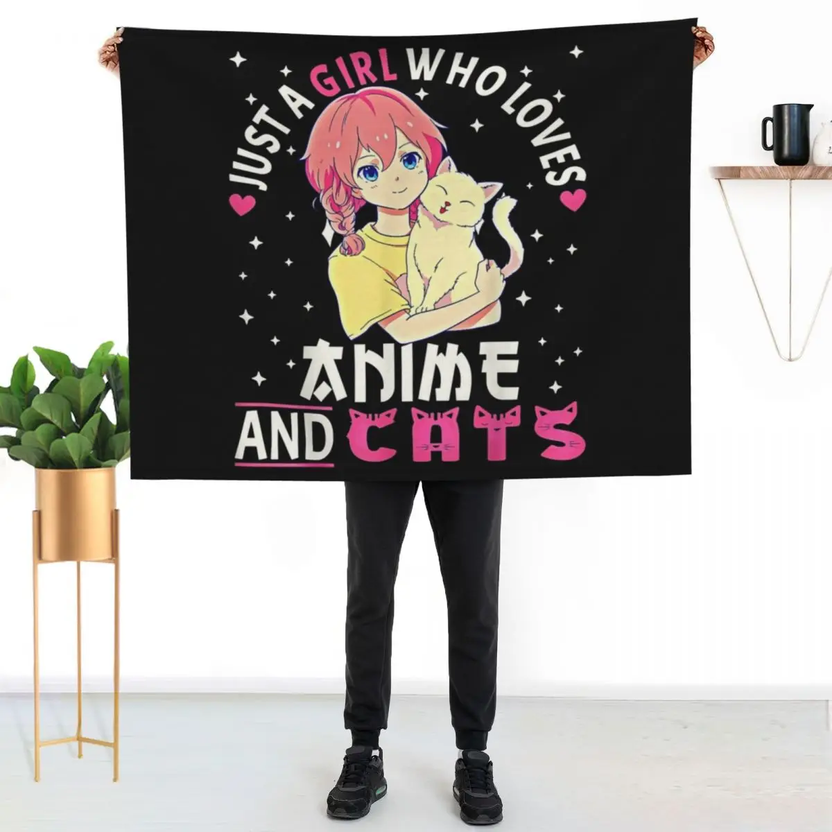 Just A Girl Who Loves Anime And Cats. Anime Stuff Anime Cat T-Shirt Throw Blanket Soft Cozy Blanket for Pet Kids Adults