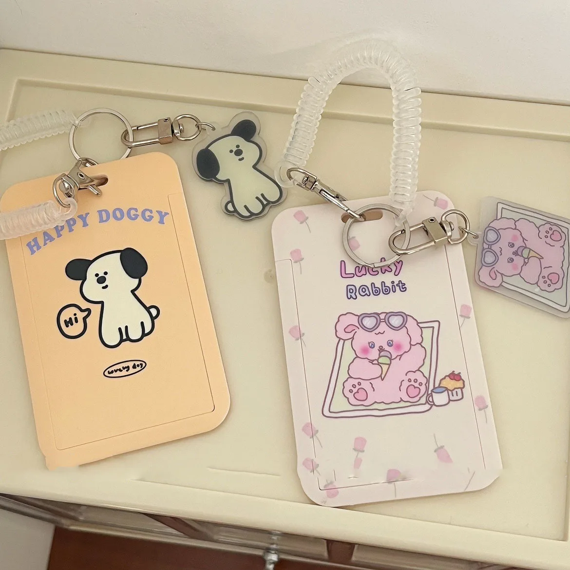 SKYSONIC ABS Full Set Anti-lost Keychain Card Holder Dog Rabbit Photo Frame Kawaii Bag Pendant Bus ID Cards Organizer