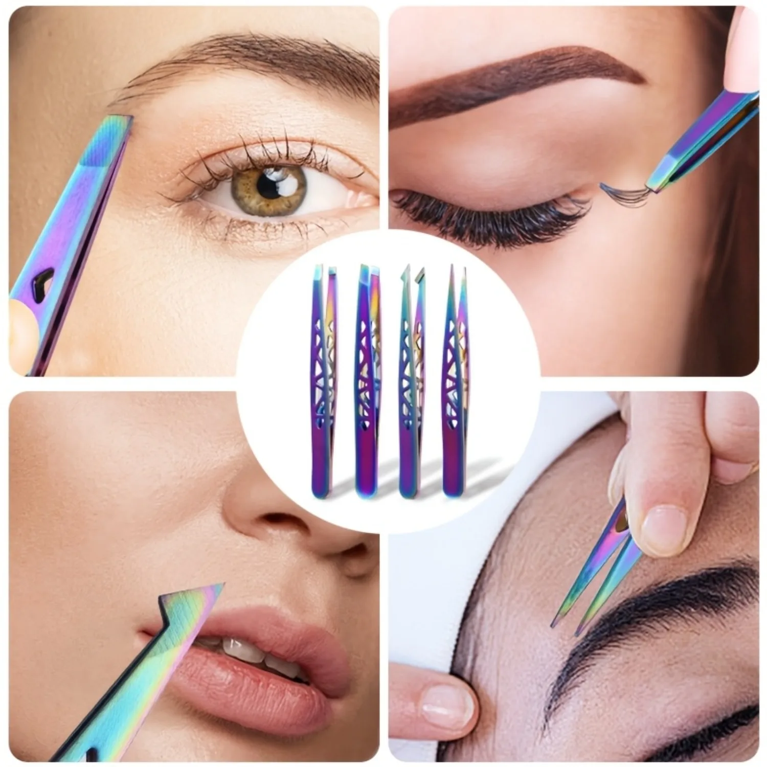 

4Pcs Color Titanium Tweezers Set, High-Precision Stainless Steel Hollow Tower Design, Multipurpose for Eyebrow & Hair Plucking