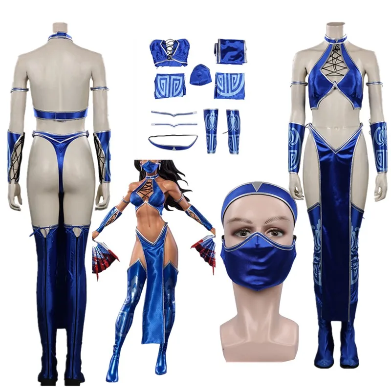 

Adult Disguise Mortal Cosplay Kombat Kitana Cosplay Costume Women Bikini Top Shorts Mask Outfits Halloween Carnival Party Suit