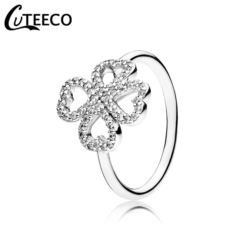 CUTEECO New Silver Color Petal of Love Crystal Rings for Women Wedding Ring Engagement Romantic Jewelry Valentine\'s Day Gift