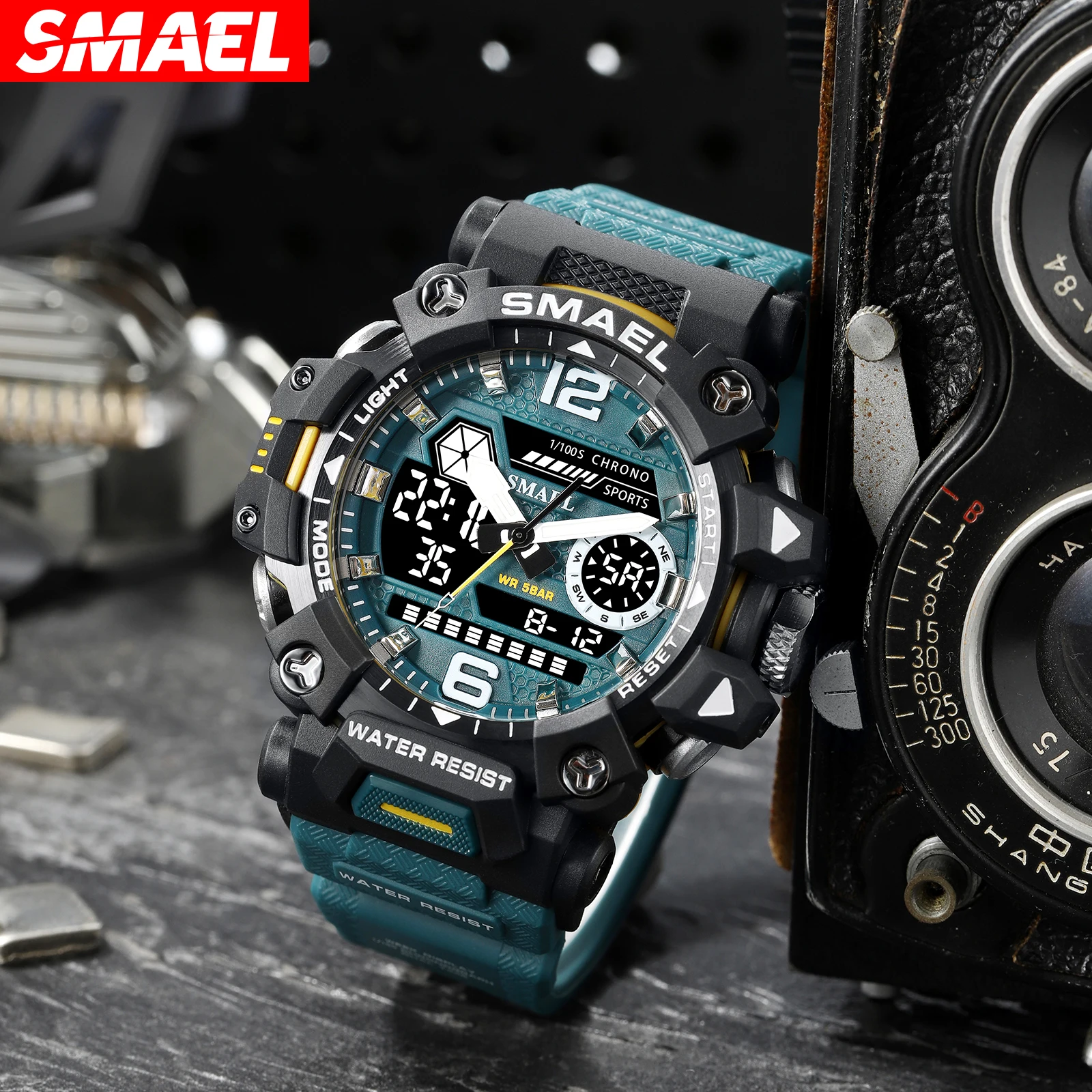 SMAEL 8072 Outdoor Tactical Men's Alloy Military Style Watch Night Glow Waterproof Dual Display Quartz Electronic Watch