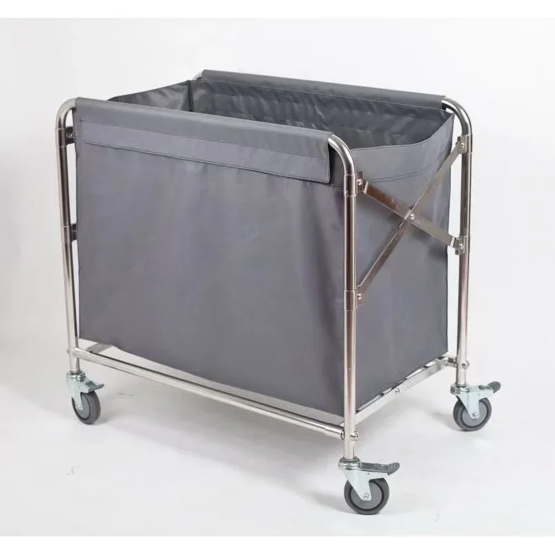 

Folding Laundry Sorting Basket Cart, Stainless Steel, Silent Universal Wheels, for Household and Hotel Use