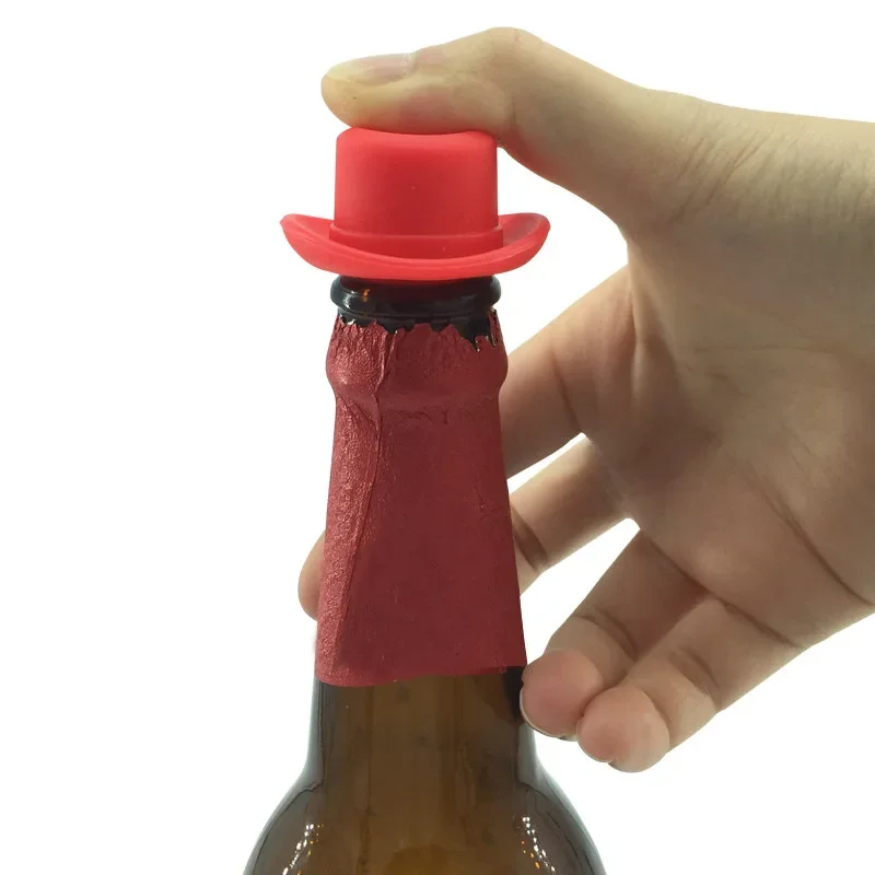 Silicone Bottle Stopper for Bottles Cap Wine Cork Wine Pourer Stopper Silicone Caps Cute Top Hat Fresh-keeping Gel Wine Stoppers