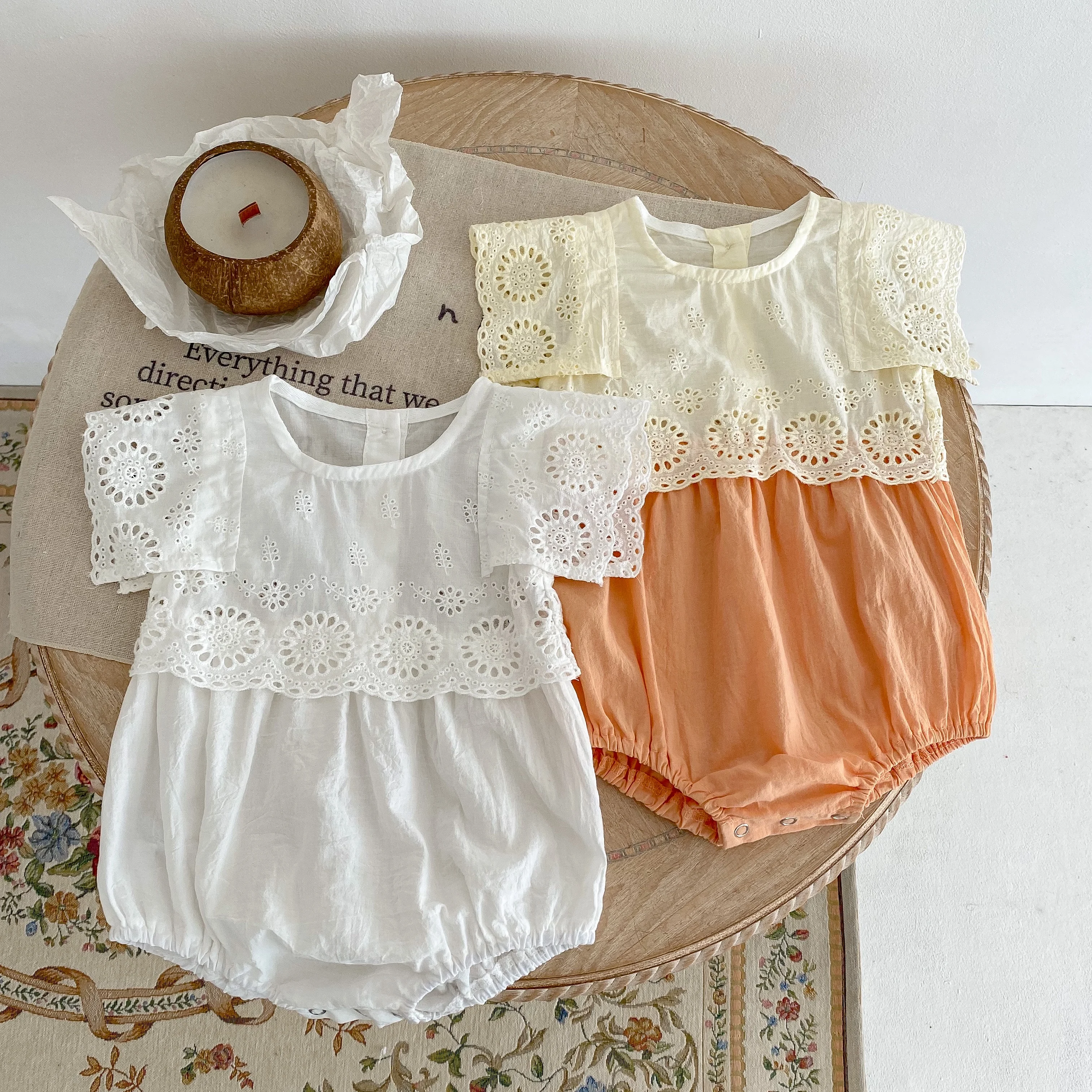 Ins Korean baby romper summer baby dress lace cut-out color-blocking girl dress cotton dress cute baby briefs climbing suit