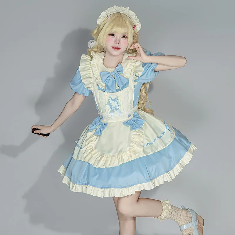 

S -5XL Sweet Cute Lolita Maid Dress Cosplay Costume Girl Woman Elegant Waist Hugging Dress Flying Sleeve Party Costumes