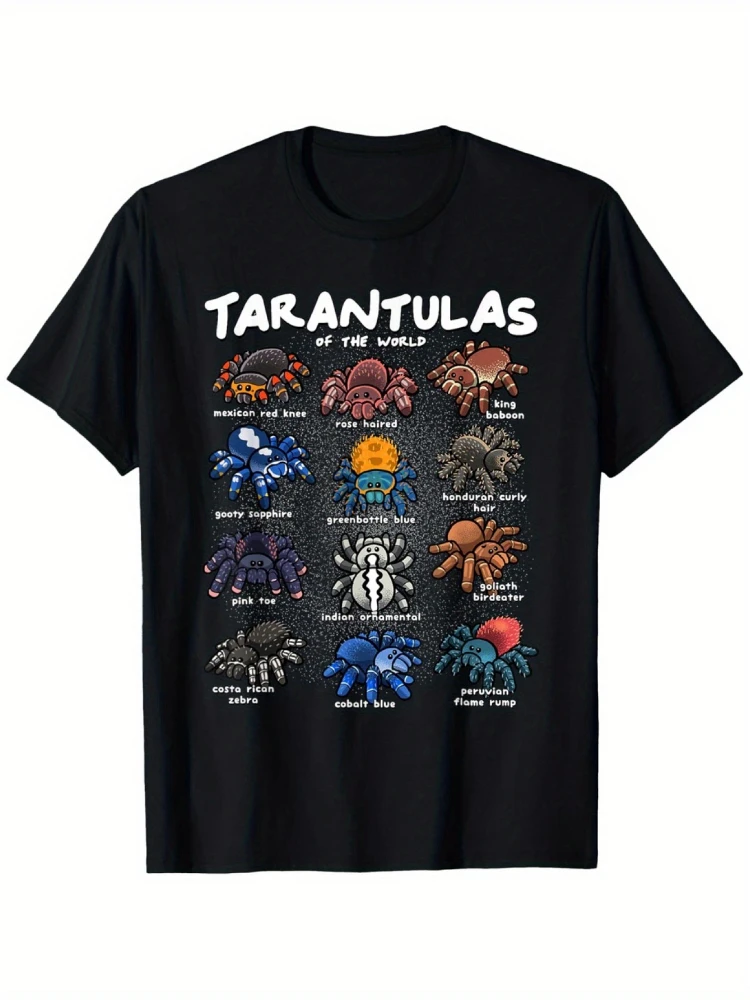 Tarantula Educational - World of Tarantulas Graphic , 100% cotton summer short-sleeved O-neck men's printed T-shirt.