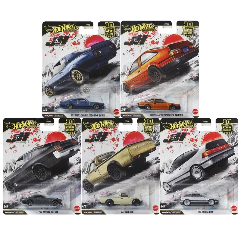 Original Hot Wheels Premium coche cultura Japón historia 5 Toy Boy 1/64 Diecast Nissan Skyline Toyota AE86 Celica Datsun Honda