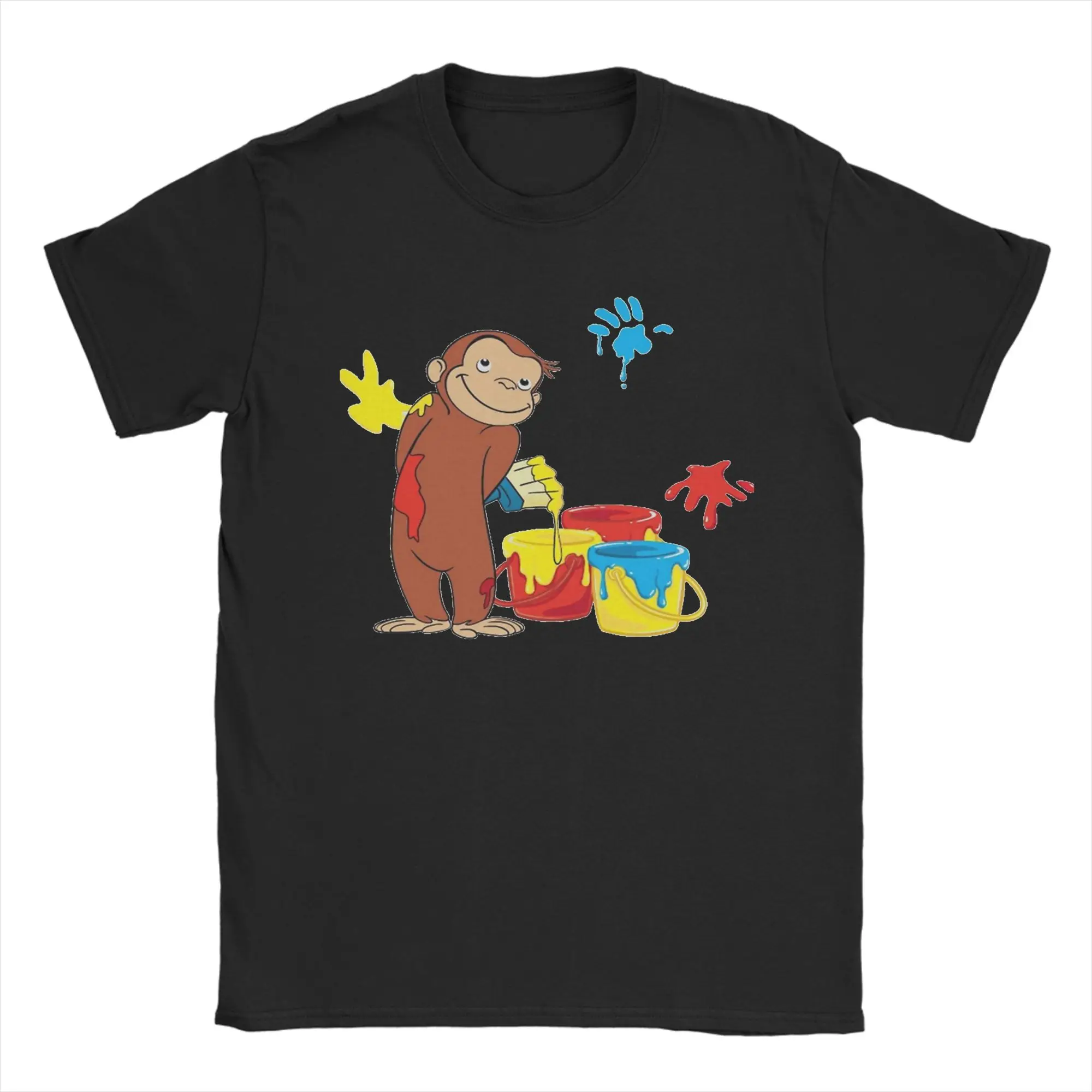 

Funny Anime Cartoon Cute Brown Monkey Tshirts Men's Round Neck Short Sleeve Tops Curious George Cotton Summer Tops