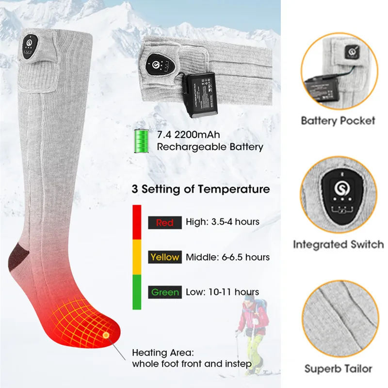 Winter Electric Heated Socks for Men Women with APP Control Rechargeable Heated Socks with Battery Ski Socks Sports Foot Warmer