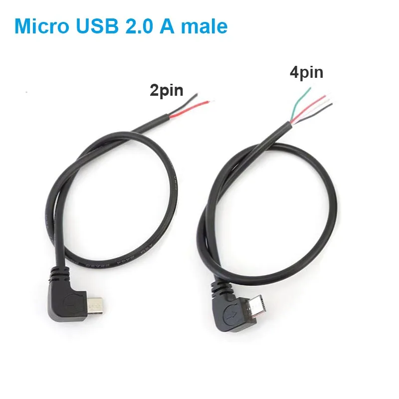 DIY Repair Welding Cable 2 Wire 4 Wires Micro USB 2.0 A Elbow Head Male Jack 4pin/2pin Type-C Male Extension Cable Line