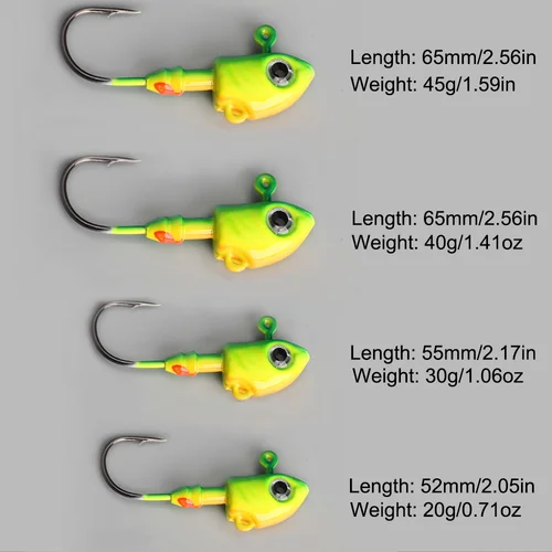 Imagen 2 del producto 10 uds/15 Uds 20g/30g/40g/45g/10g/15g anzuelos de pesca con cabeza de anzuelo anzuelo de cebo de plomo colorido aparejos de pesca cebo suave anzuelos de gusano