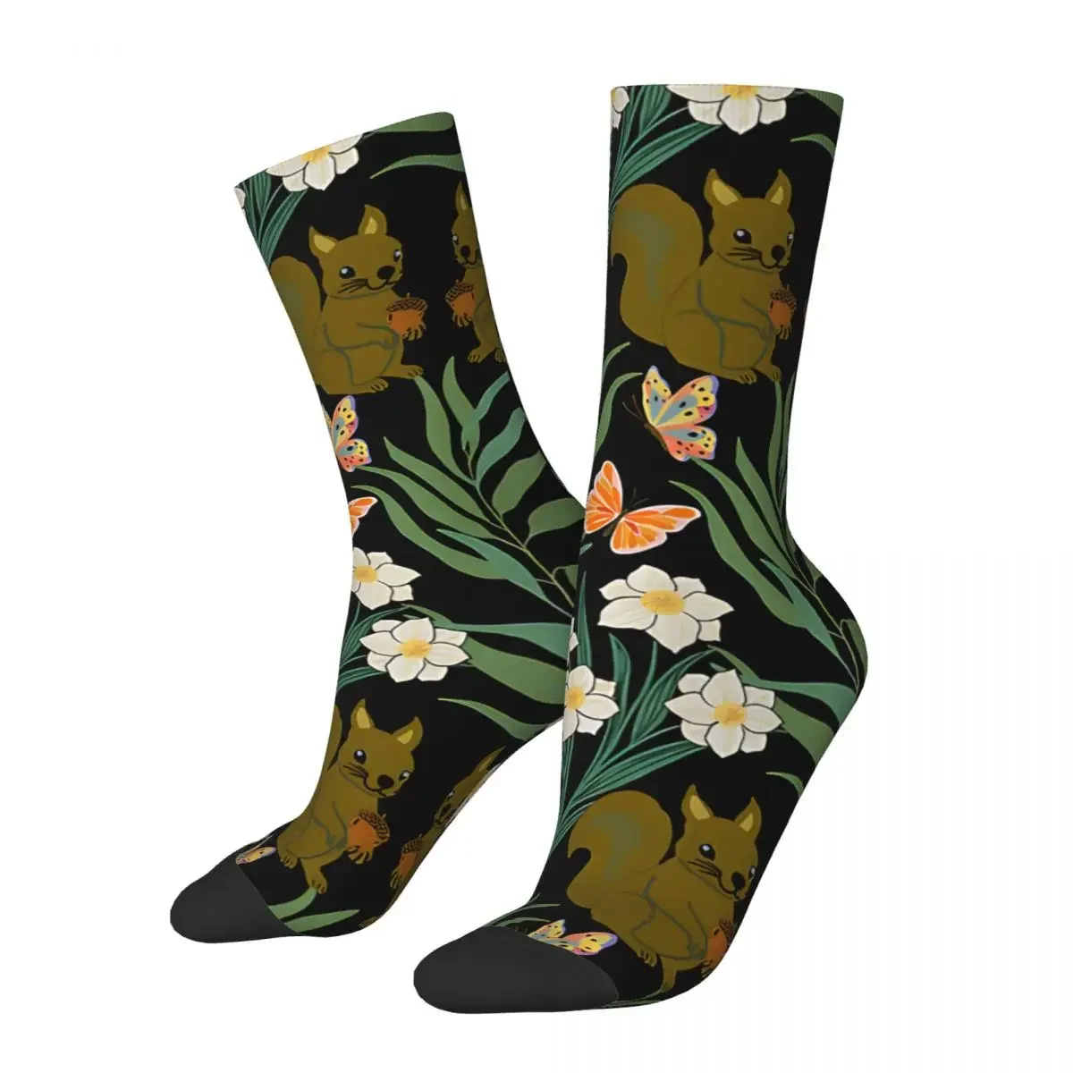 Beautiful Wildflower, Squirrel , Dragonfly, Lady Bug Men's Socks Retro Harajuku Street Style Novelty Seamless Crew Sock