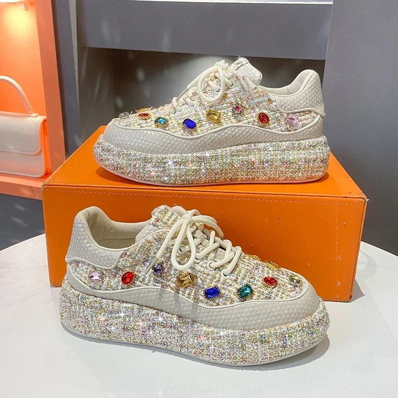 

High Quality Thick Sole Fashion Elevating Rhinestone Color Comfortable Non-slip Breathable Casual Sports Women's Single Shoes