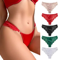 Women Smooth Satin Silky Knickers Sexy Sheer Lace Briefs Breathable Comfortable Low Waist Panties Underwear Seductive Lingerie