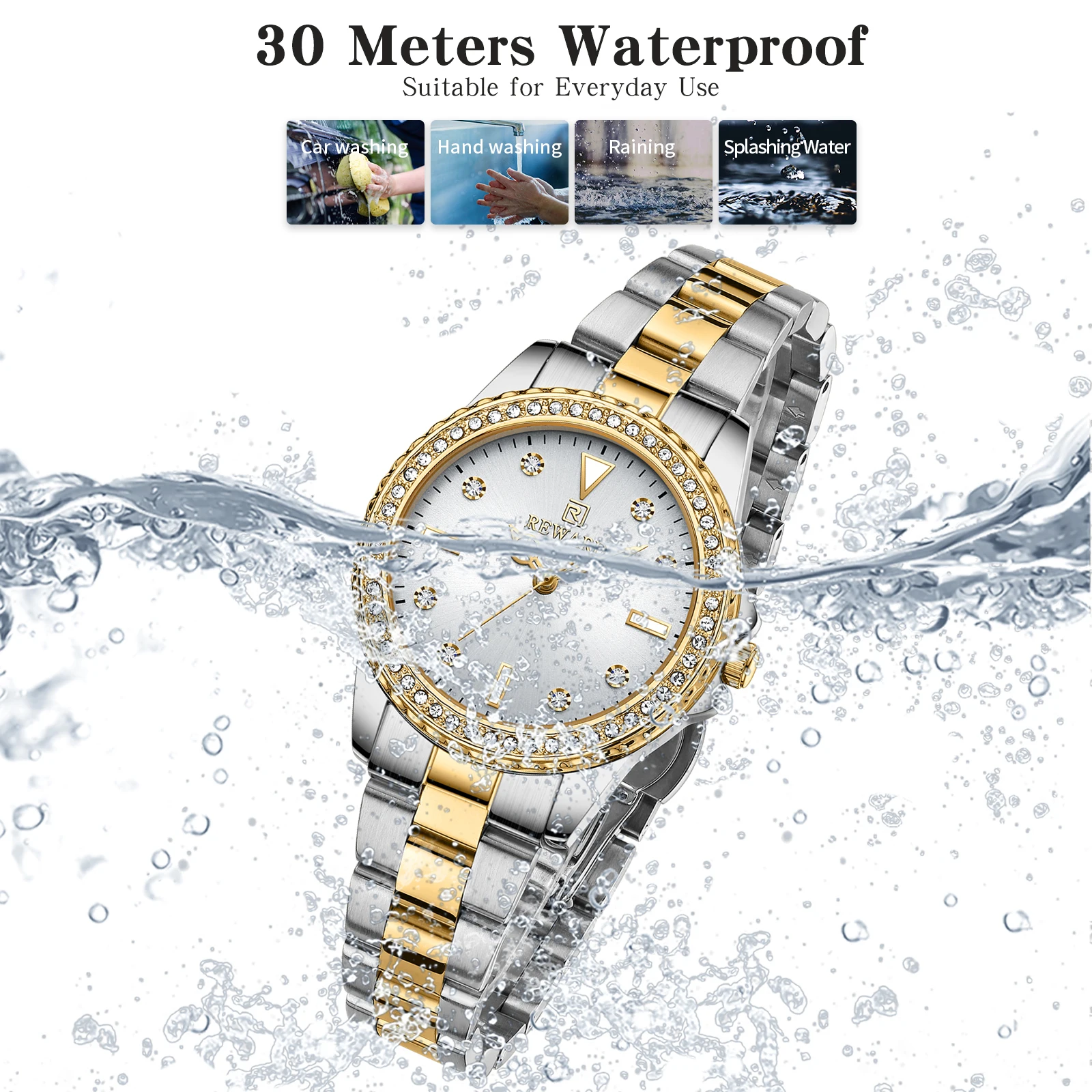 New REWARD Top Brand Luxury Watch for Women Japan Movement Stainless Steel Dress Wristwatch Waterproof Luminous Quartz Watches