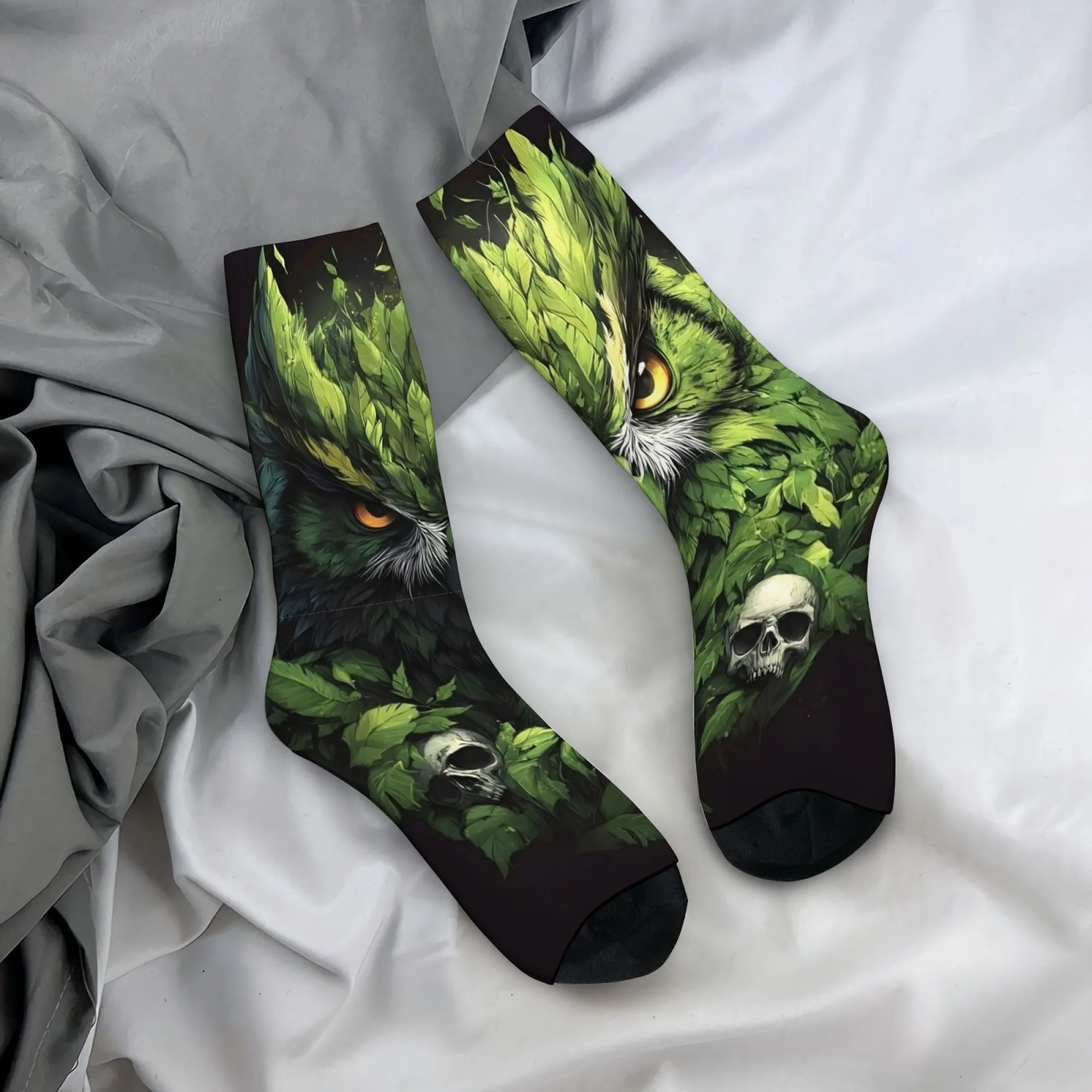 

1 пара зеленых носков с совой, удобные спортивные носки до середины икры, мягкие, гладкие для бега, езды на велосипеде, спортзала, школы и дома, подарок для мужчин