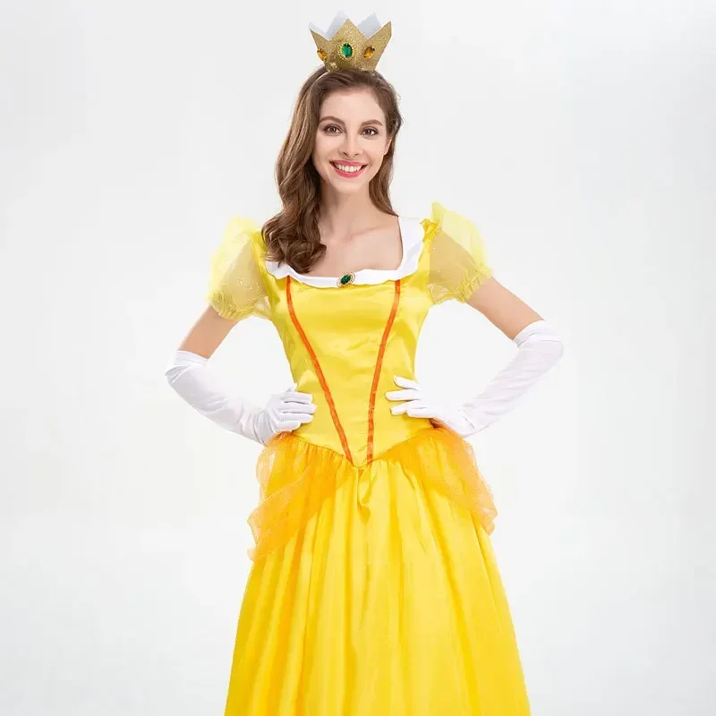 핑크 공주 복숭아 성인 코스프레 원피스, 여성 할로윈 슈퍼 히어로 의상, 푸림 카니발 파티 의상, 슈퍼 메리 원피스
