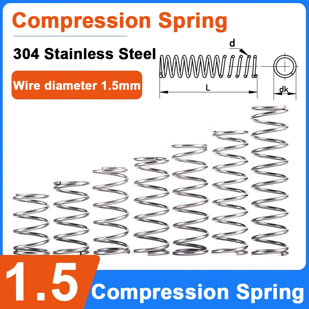 1pcs/lot 1.5mm Stainless Steel Micro Small Compression Spring OD 10mm/11mm/12mm/13mm/14/15/16/17/18/20/22/25mm Length 10mm-200mm