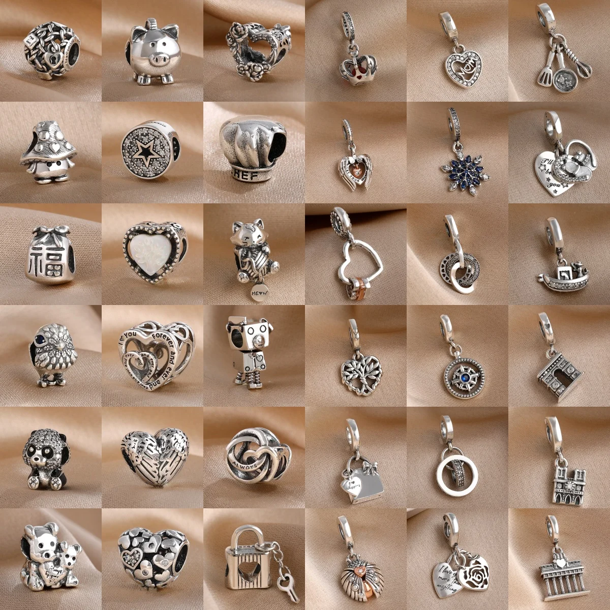 Suitable for DIY European bracelets Fashionable S925 Silver Panda, Pig, Ladybug, Castle Heart Lock Pendant Beomen's Gift Perfect